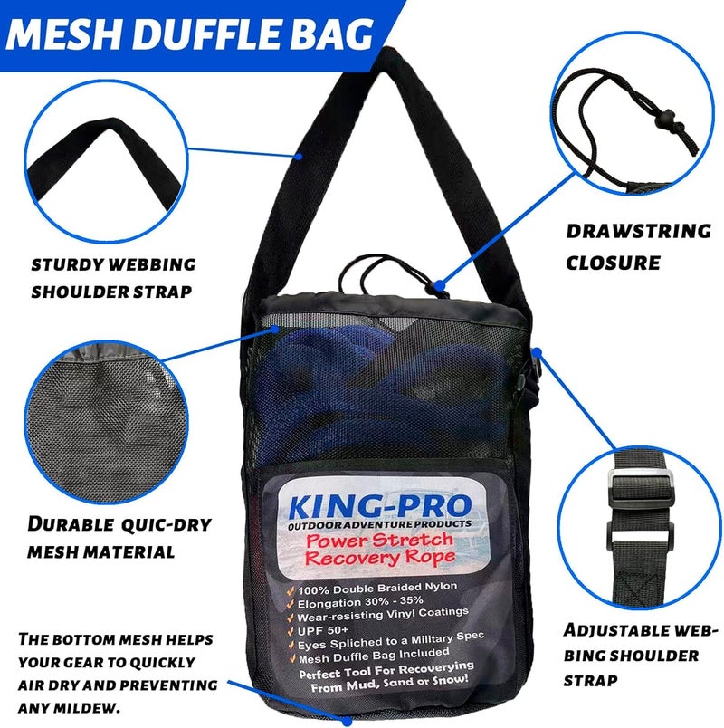 KING-PRO Kinetic Recovery Rope 3/4“x30' Towing Rope 20,000lbs Breaking Strength 100% Nylon Made Heavy Duty Offroad Snatch Strap 30% Elasticity for Full-Size Truck Large SUVs Offroad Vehicels (Blue) - Image 3