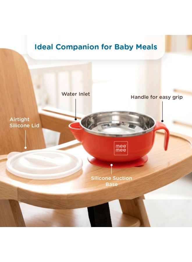 Mee Mee Temperature Control Feeding Bowl with Lid | Silicone Suction Base | Keeps Food Warm 30 Min | Stainless Steel Inner Bowl | BPA-Free | 6+ Months | Airtight Lid | Travel-Friendly - Image 3