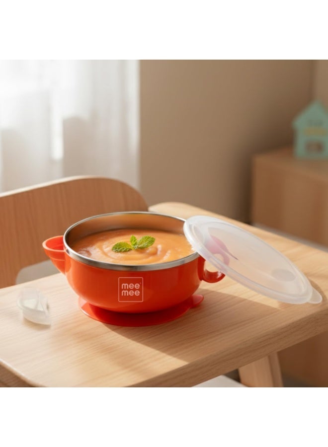 Mee Mee Temperature Control Feeding Bowl with Lid | Silicone Suction Base | Keeps Food Warm 30 Min | Stainless Steel Inner Bowl | BPA-Free | 6+ Months | Airtight Lid | Travel-Friendly - Image 1