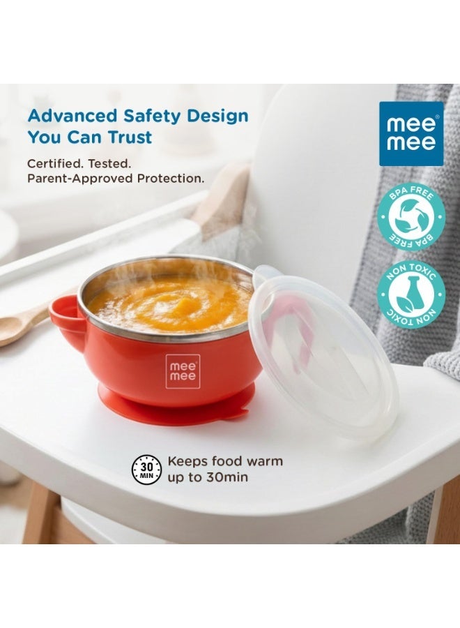 Mee Mee Temperature Control Feeding Bowl with Lid | Silicone Suction Base | Keeps Food Warm 30 Min | Stainless Steel Inner Bowl | BPA-Free | 6+ Months | Airtight Lid | Travel-Friendly - Image 4
