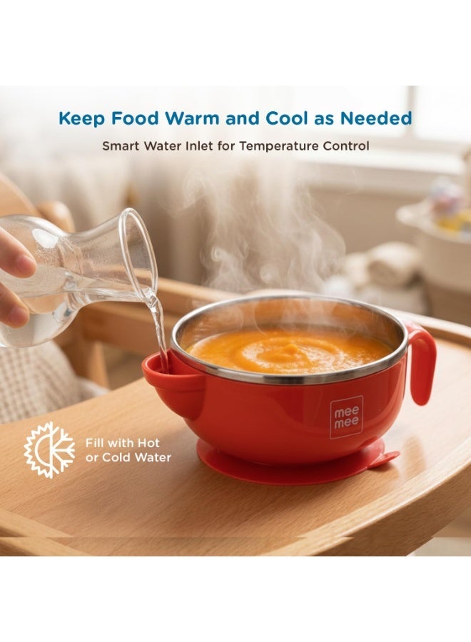 Mee Mee Temperature Control Feeding Bowl with Lid | Silicone Suction Base | Keeps Food Warm 30 Min | Stainless Steel Inner Bowl | BPA-Free | 6+ Months | Airtight Lid | Travel-Friendly - Image 2