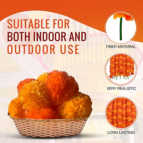 DIYANA IMPEX Marigold Garland for Decoration 5 Pcs of 5 feet Long Strands Artificial Marigold Flowers Indian Dcor for Pooja Wedding Christmas Party Events Decorations Mango Orange - Image 3