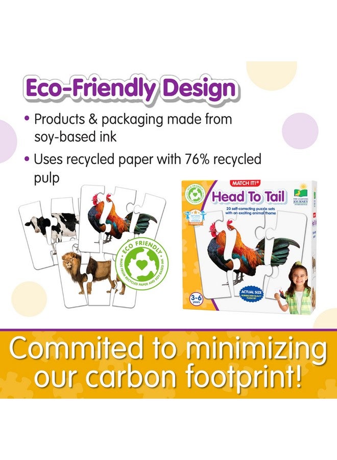 The Learning Journey: Match It! Head to Tail - 20 Self-Correcting Animal-Themed Puzzle Sets - Matching Puzzles for Children Ages 3-6 Years (40 Pieces), White - Image 4