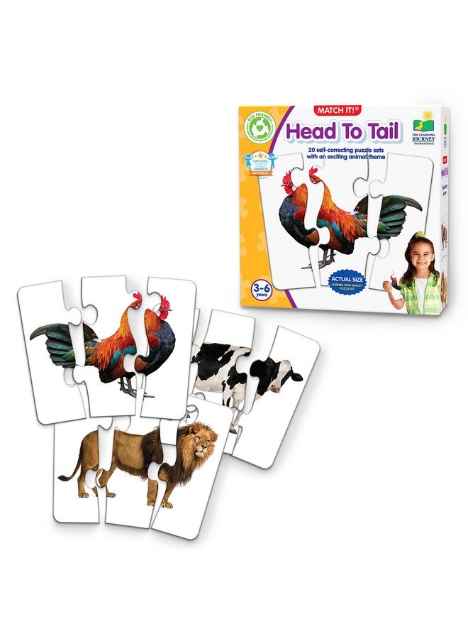 The Learning Journey: Match It! Head to Tail - 20 Self-Correcting Animal-Themed Puzzle Sets - Matching Puzzles for Children Ages 3-6 Years (40 Pieces), White - Image 1