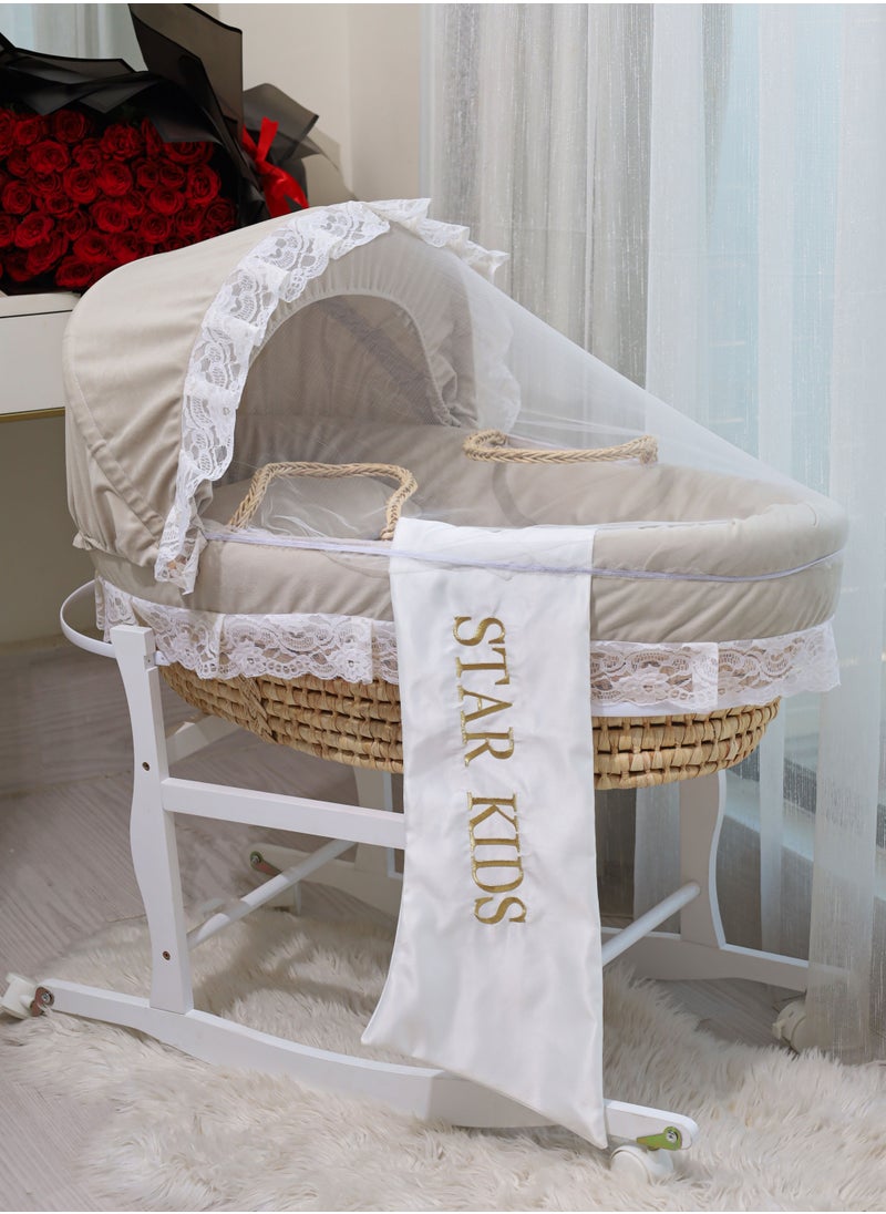 Cute ninos Baby Moses Basket Cradle With Rocking Stand, Light Brown  - Image 1