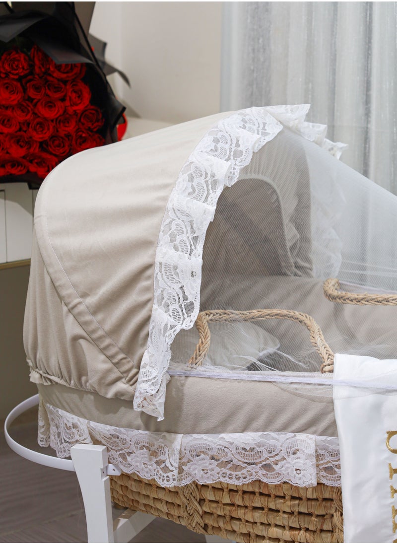 Cute ninos Baby Moses Basket Cradle With Rocking Stand, Light Brown  - Image 2