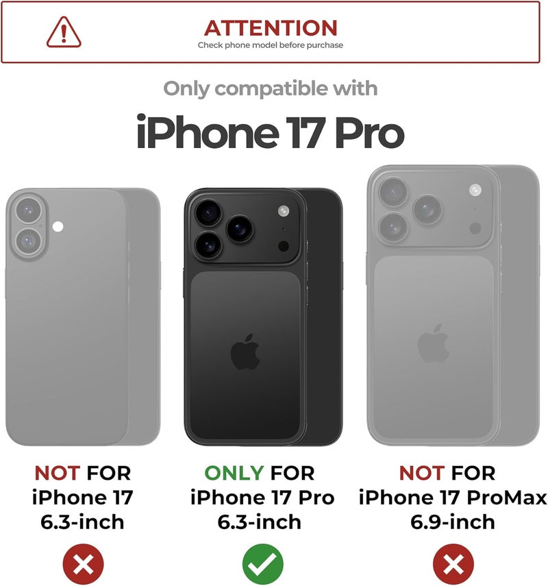 ديكسنور حافظة لهاتف iPhone 17 Pro، [مدمجة مع غطاء كاميرا قابل للطي وحامل]، متوافقة مع MagSafe، حافظة هاتف مغناطيسية متينة مقاومة للصدمات ثقيلة، مقاس 6.3 بوصة، أسود - Image 2