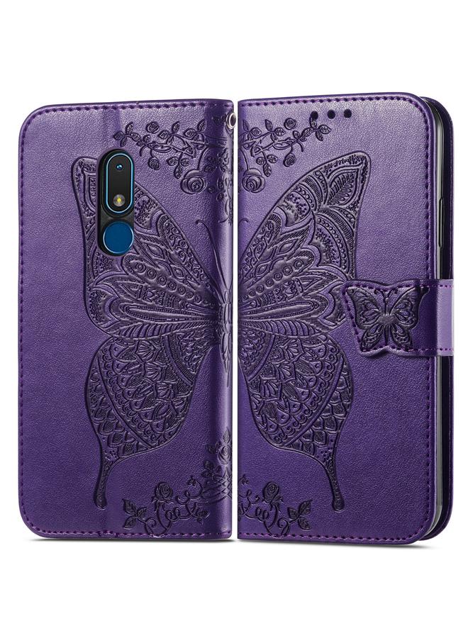 اس-توب جراب لهاتف Nokia C3 مصنوع من الجلد المنقوش بنقشة زهور الفراشة - Image 2