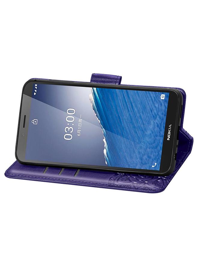 اس-توب جراب لهاتف Nokia C3 مصنوع من الجلد المنقوش بنقشة زهور الفراشة - Image 4