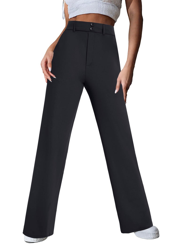 FireSwan Womens Wide Leg Dress Pants High Waist Stretch Slacks Work Pants with Pockets Business Casual Office Trousers Black - Image 1