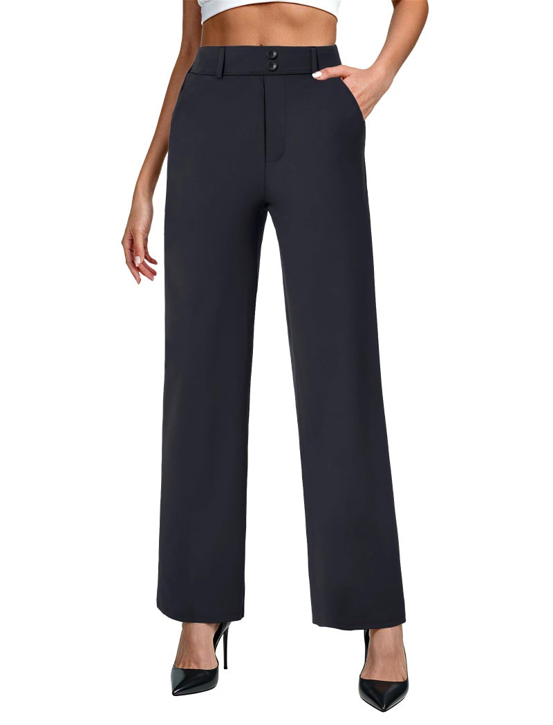 FireSwan Womens Wide Leg Dress Pants High Waist Stretch Slacks Work Pants with Pockets Business Casual Office Trousers Black - Image 2