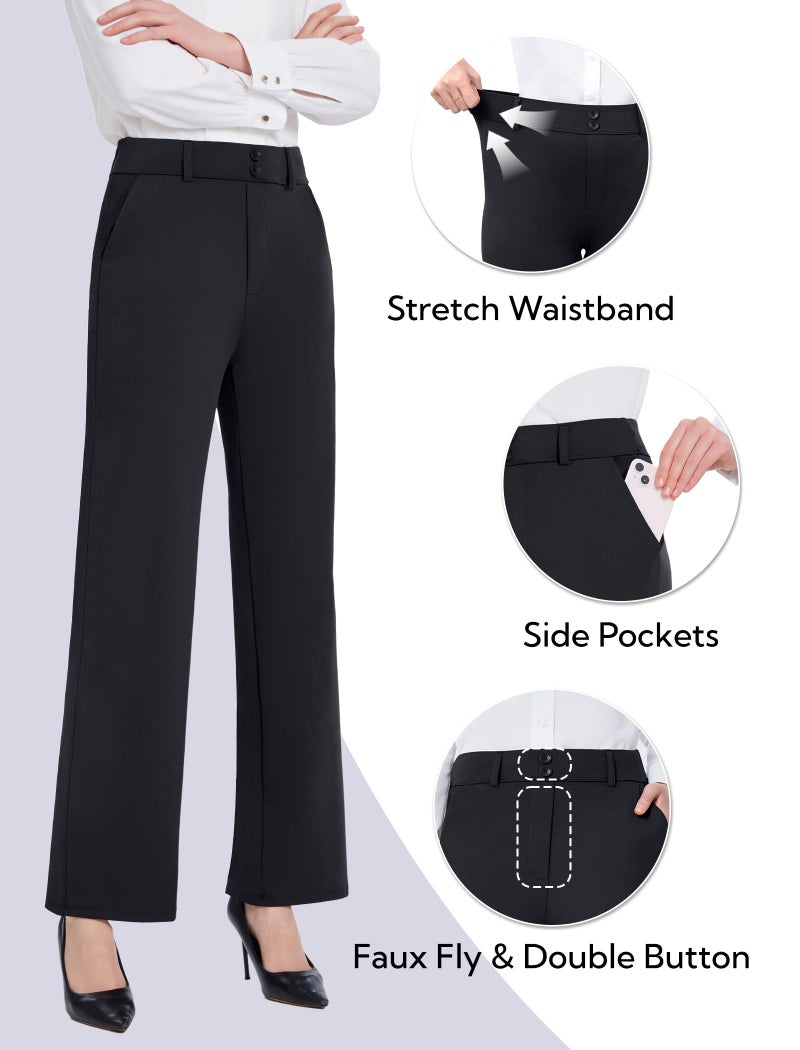 FireSwan Womens Wide Leg Dress Pants High Waist Stretch Slacks Work Pants with Pockets Business Casual Office Trousers Black - Image 5