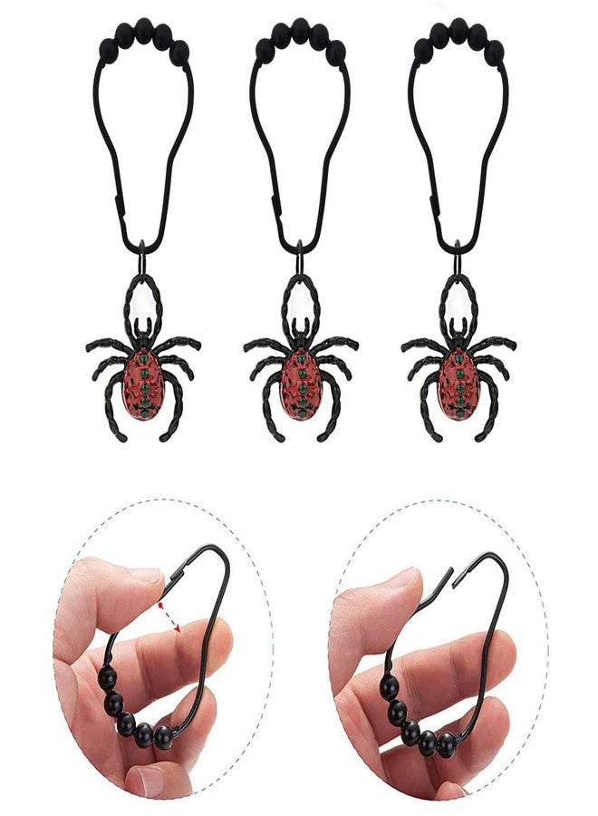 Spider Shower Curtain Hooks for Bathroom Decorative, Rust Proof Metal Stainless Steel Rings Set of 12 with Animal Red Gothic Halloween Theme Bedroom Decor (Black) (RING38SS-1CS) - Image 3