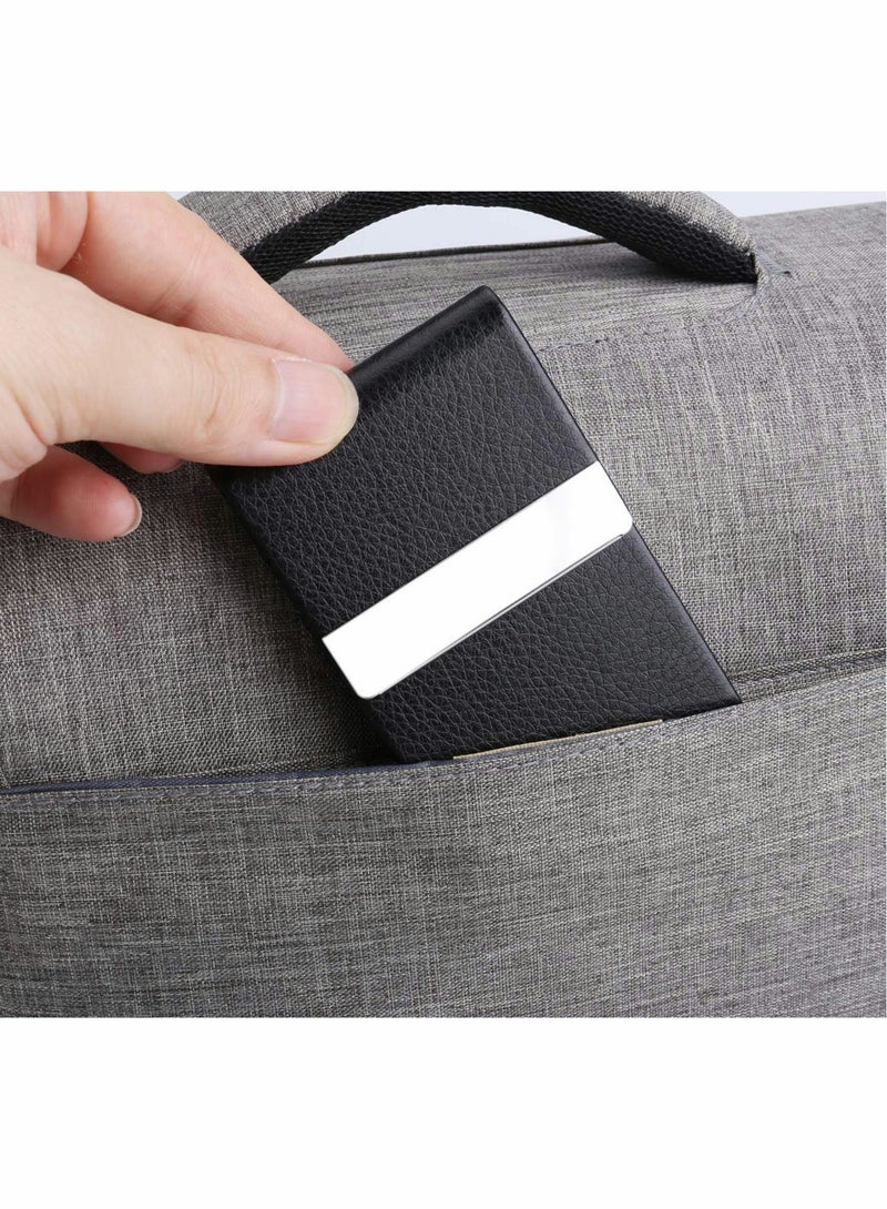 Business Card Holder Case Black Fashion Professional PU Leather Business Card Carrier Luxury Metal Name Card Holder with Magnetic Shut Wallet Credit Card ID Case for Men Women Best Gift - Image 3