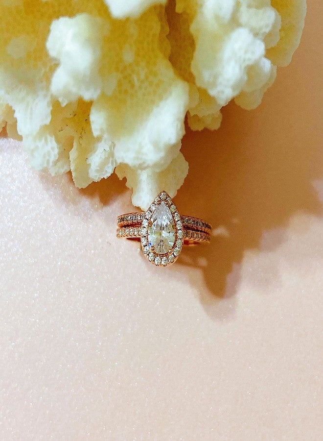 BeFab Classic Bridal Ring Set 0.75 Ct Pear Cut Teardrop Halo Ring Eternity Infinity Band Size 4-9 Half Sizes (Rose Gold, 8) - Image 5