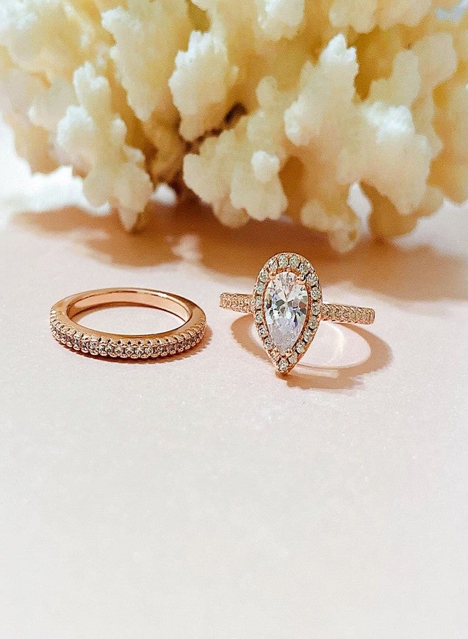 BeFab Classic Bridal Ring Set 0.75 Ct Pear Cut Teardrop Halo Ring Eternity Infinity Band Size 4-9 Half Sizes (Rose Gold, 8) - Image 4