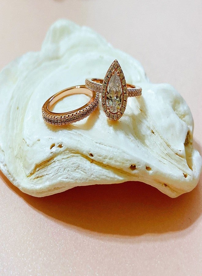 BeFab Classic Bridal Ring Set 0.75 Ct Pear Cut Teardrop Halo Ring Eternity Infinity Band Size 4-9 Half Sizes (Rose Gold, 8) - Image 2
