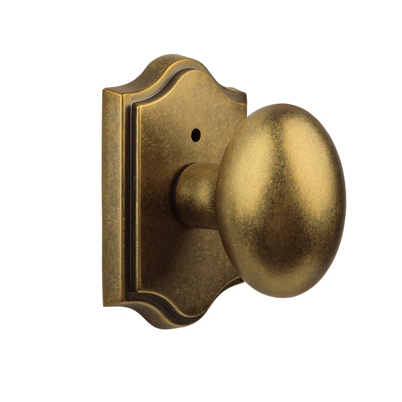 SNBTLA Antique Brass Finish Privacy Door Knob Interior, Vintage Style Zinc Alloy Oval Door Handle with Lock for Bathroom & Bedroom (Antique Brass, Privacy) - Image 1