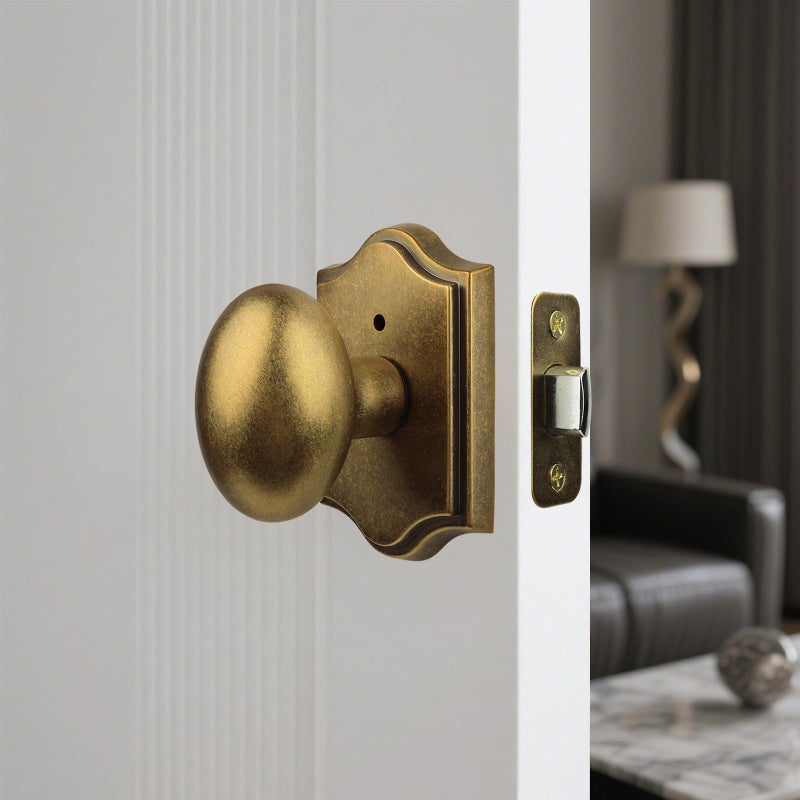 SNBTLA Antique Brass Finish Privacy Door Knob Interior, Vintage Style Zinc Alloy Oval Door Handle with Lock for Bathroom & Bedroom (Antique Brass, Privacy) - Image 5
