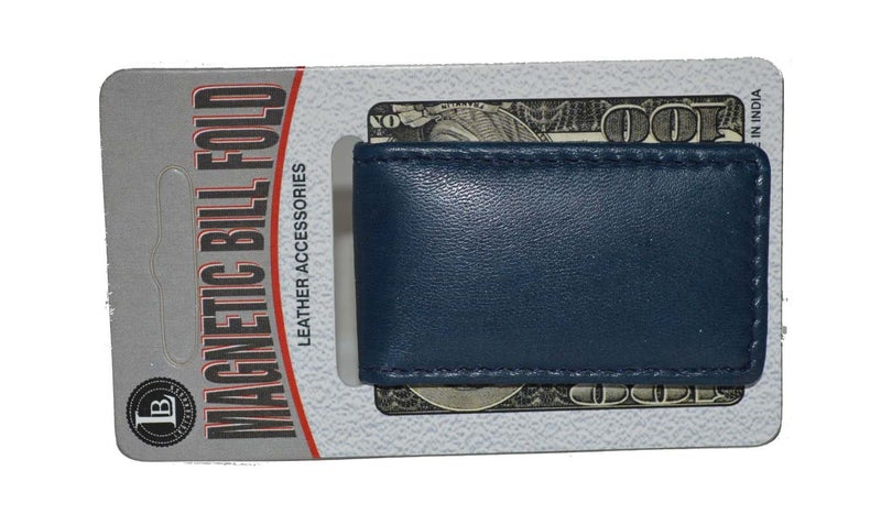 LB LEATHERBOSS Leatherboss Genuine Leather Slim Magnetic Minimalist Bifold Money Clip Cash Holder Wallet, Blue - Image 5
