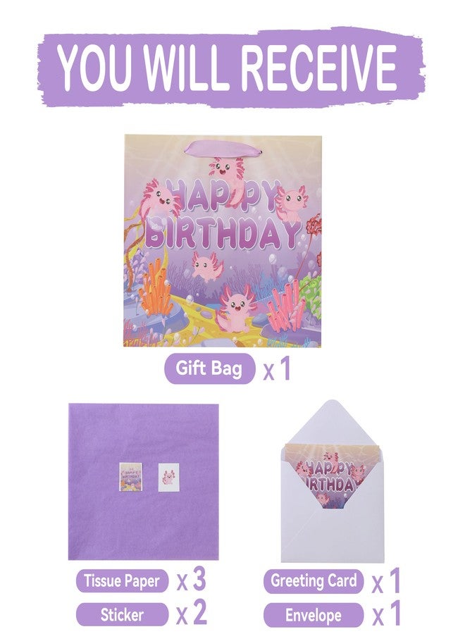 wishinside 13” Large Axolotl Happy Birthday Gift Bag Set with Handles, Greeting Card, Purple Tissue Papers and Stickers for Girls Kids Women Teens, Ocean-themed Design, 1 Pcs - Image 3