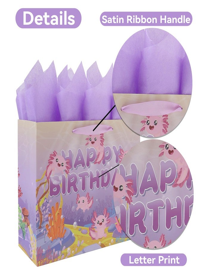 wishinside 13” Large Axolotl Happy Birthday Gift Bag Set with Handles, Greeting Card, Purple Tissue Papers and Stickers for Girls Kids Women Teens, Ocean-themed Design, 1 Pcs - Image 4