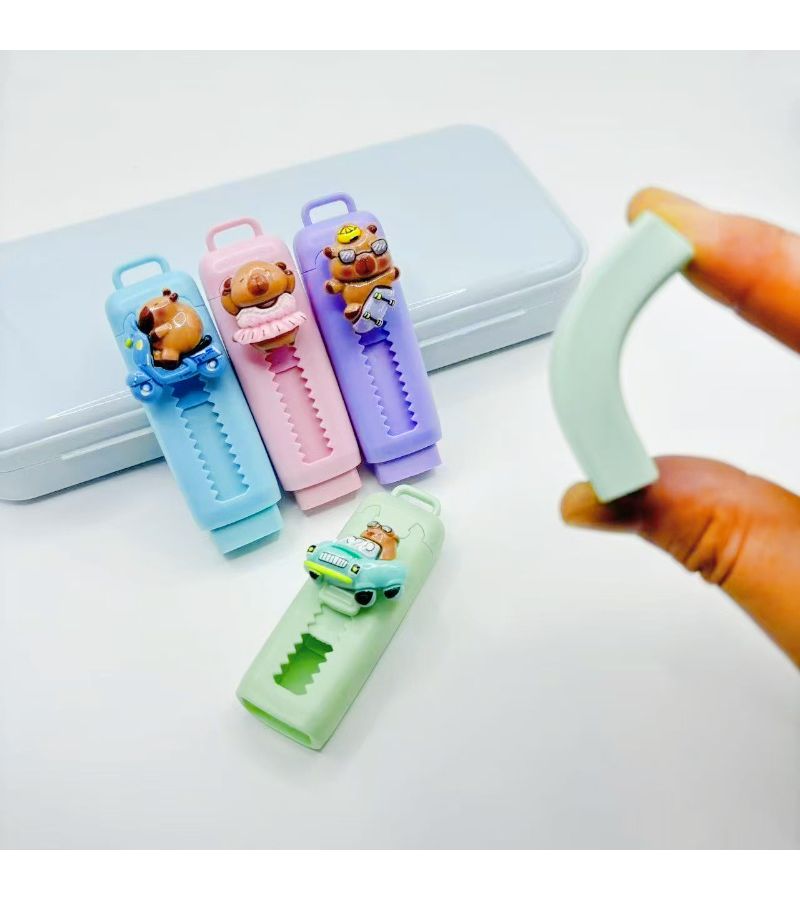 6Pcs Cute Capybara Retractable Eraser Random Model Wipe Clean No Crumbs - Image 3