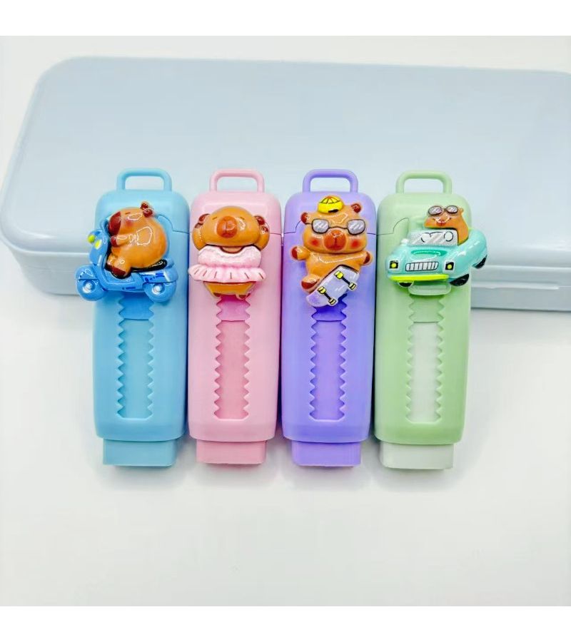 6Pcs Cute Capybara Retractable Eraser Random Model Wipe Clean No Crumbs - Image 1