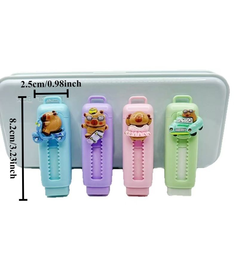 6Pcs Cute Capybara Retractable Eraser Random Model Wipe Clean No Crumbs - Image 2