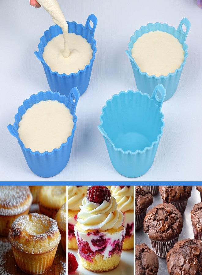 Koluti Reusable Silicone Baking Cups Set of 4, Nonstick Muffin Cupcakes Mold with Double Handle, BPA Free, Small Round Air Fryer Cupcake Liners, 2 Color - Image 5