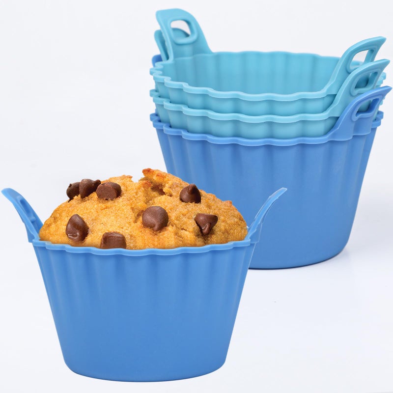 Koluti Reusable Silicone Baking Cups Set of 4, Nonstick Muffin Cupcakes Mold with Double Handle, BPA Free, Small Round Air Fryer Cupcake Liners, 2 Color - Image 1
