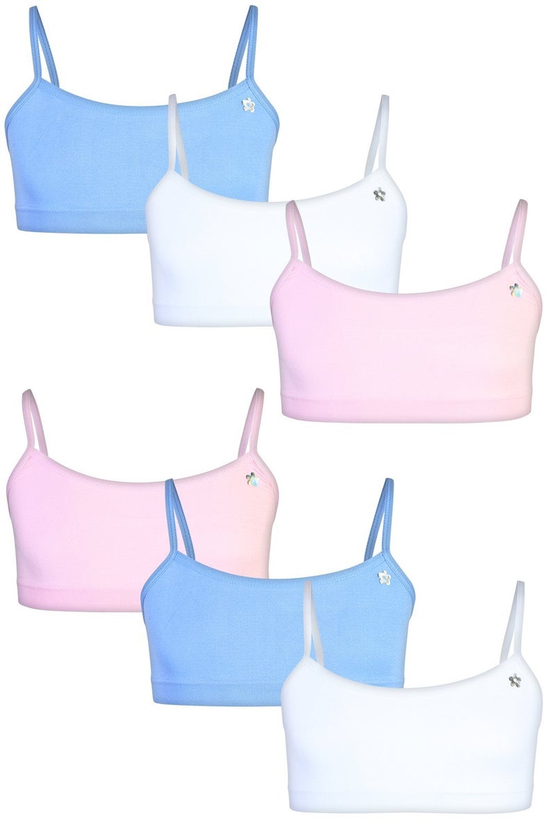 Limited Too Girls Training Bra - 6 Pack Sports Bra with Adjustable Straps (7-16), Size 10-12, Pink/White/Light Blue - Image 1