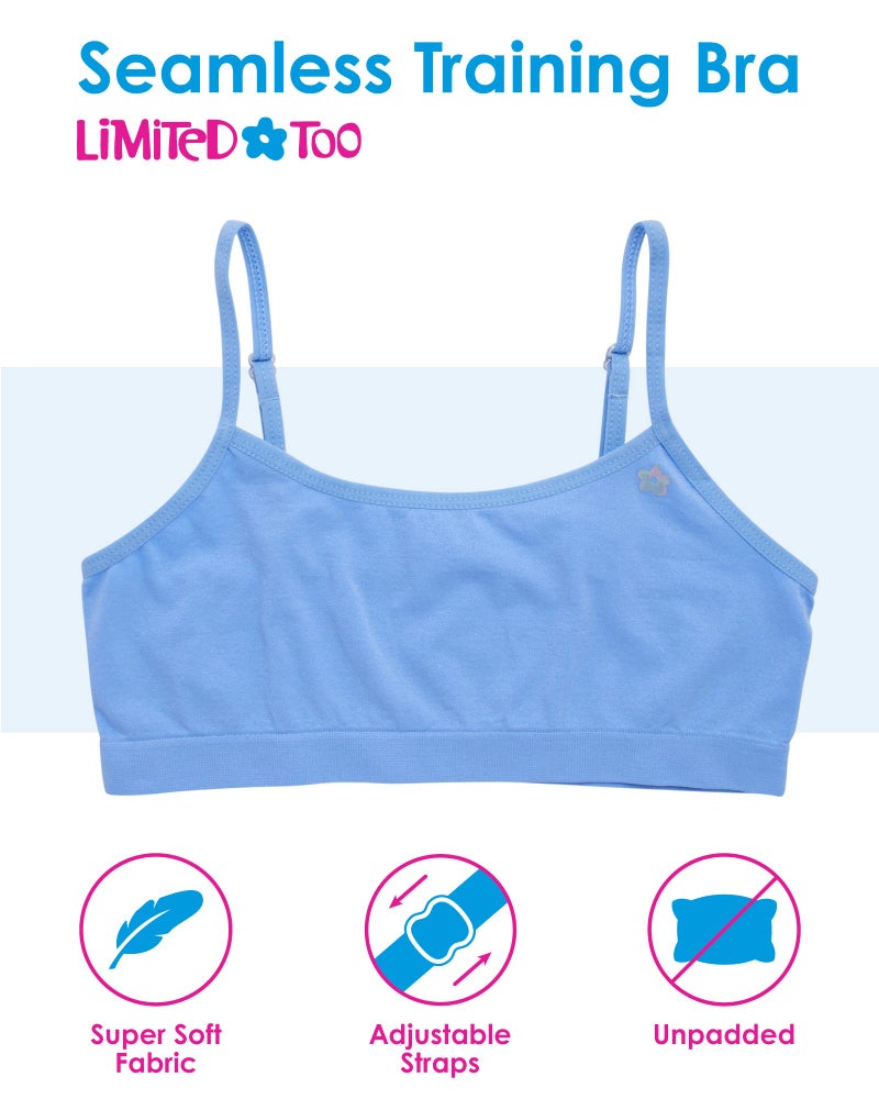 Limited Too Girls Training Bra - 6 Pack Sports Bra with Adjustable Straps (7-16), Size 10-12, Pink/White/Light Blue - Image 2