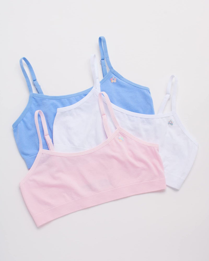 Limited Too Girls Training Bra - 6 Pack Sports Bra with Adjustable Straps (7-16), Size 10-12, Pink/White/Light Blue - Image 3