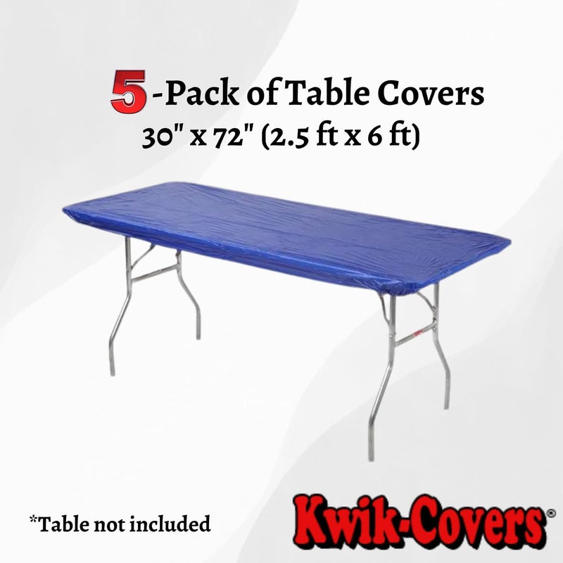Kwik-Covers 6' Rectangle Plastic Table Covers 30" x 72", Bundle of 5 (Royal Blue) - Image 3
