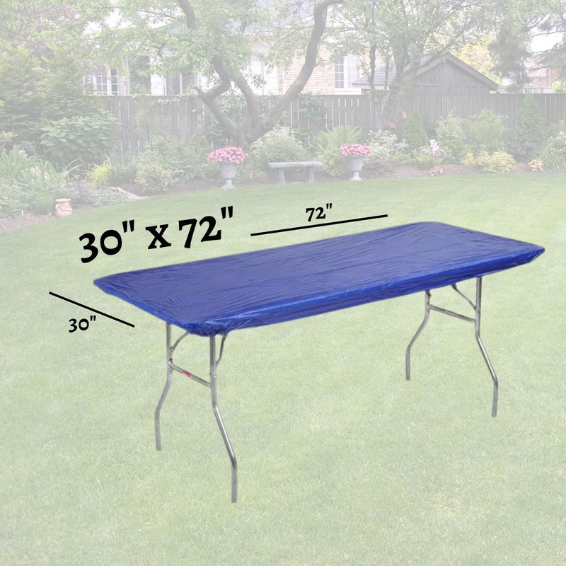Kwik-Covers 6' Rectangle Plastic Table Covers 30" x 72", Bundle of 5 (Royal Blue) - Image 2