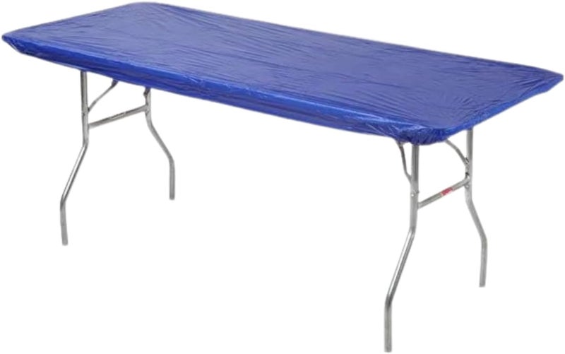 Kwik-Covers 6' Rectangle Plastic Table Covers 30" x 72", Bundle of 5 (Royal Blue) - Image 1