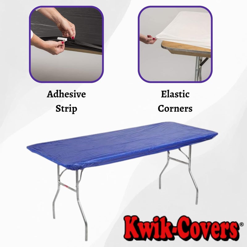Kwik-Covers 6' Rectangle Plastic Table Covers 30" x 72", Bundle of 5 (Royal Blue) - Image 4