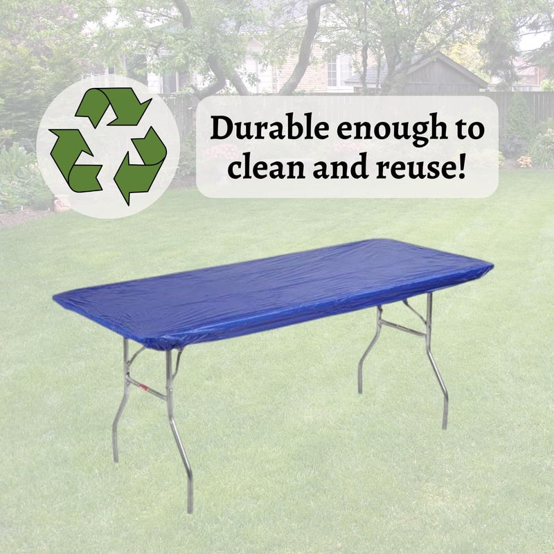 Kwik-Covers 6' Rectangle Plastic Table Covers 30" x 72", Bundle of 5 (Royal Blue) - Image 5