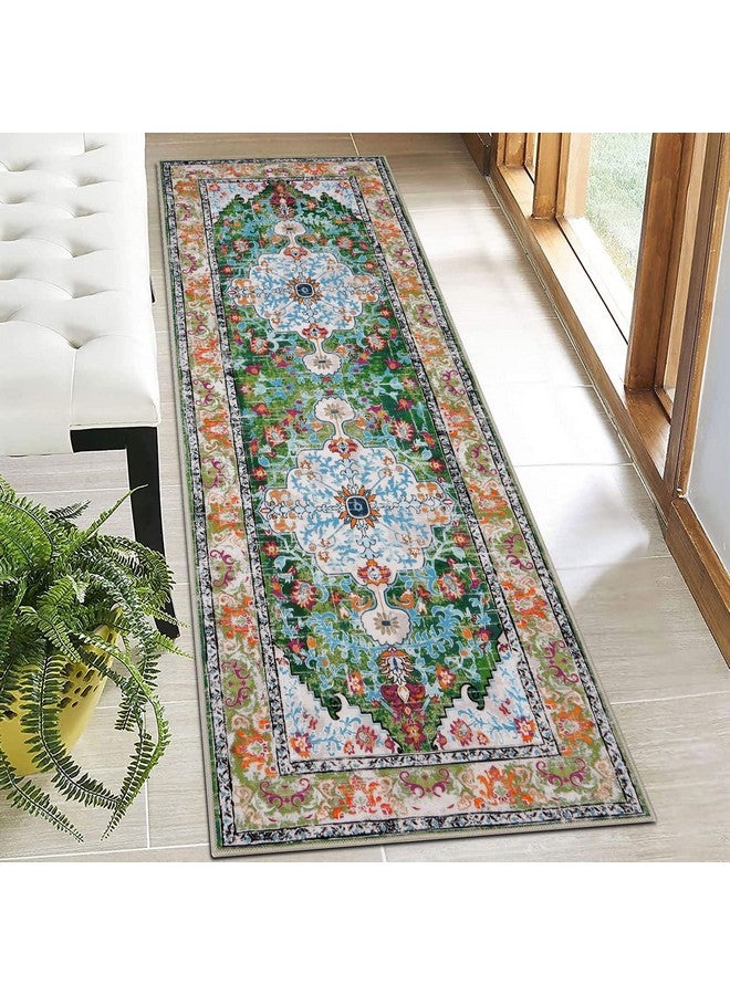 يو آرت لاينز سجادة U'Artlines Boho Hallway Runner مقاس 2 × 6 أقدام بتصميم مزرعة عتيقة، سجادة منطقة مميزة، سجادة مطبخ غير قابلة للانزلاق وقابلة للغسل، سجادة مدخل، سجادة لغرفة المعيشة (أخضر) - Image 1