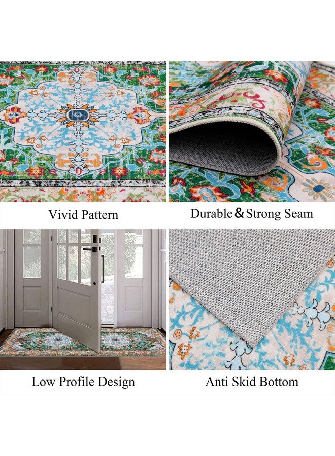 يو آرت لاينز سجادة U'Artlines Boho Hallway Runner مقاس 2 × 6 أقدام بتصميم مزرعة عتيقة، سجادة منطقة مميزة، سجادة مطبخ غير قابلة للانزلاق وقابلة للغسل، سجادة مدخل، سجادة لغرفة المعيشة (أخضر) - Image 2