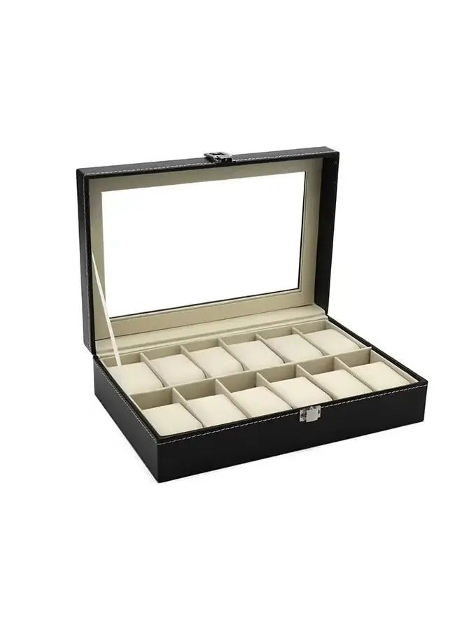 صندوق تخزين الساعات المكون من 12 شبكة - صندوق عرض الساعات - منظم المجوهرات مع الجزء العلوي - حامل الساعات - منظم عرض الساعات - Image 4