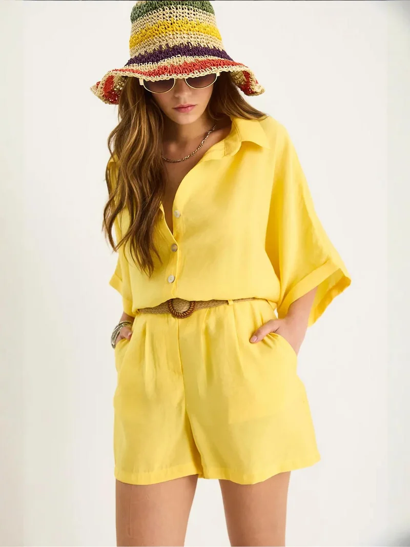 Bianco Lucci LUCCI High Waist Buttoned Two-Piece Coord Set