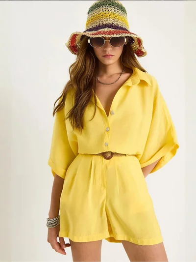 Bianco Lucci LUCCI High Waist Buttoned Two-Piece Coord Set