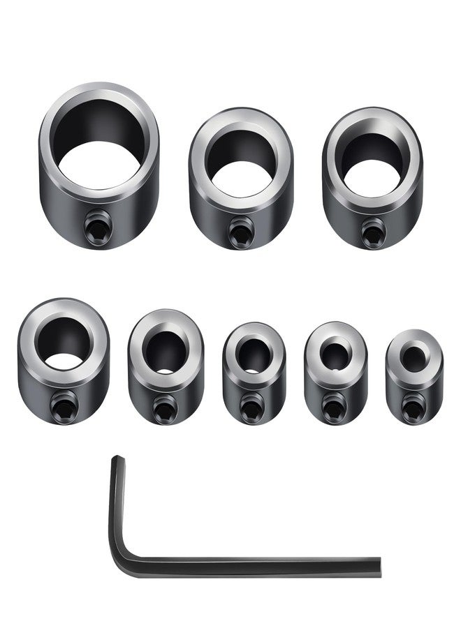 Tiosamd Depth Stop Drill Bit,Stop Collar Set Includes 1/8”, 3/16”, 1/4”, 5/16”, 3/8”, 7/16”, 1/2”, 5/8”and Allen Wrench(9Pcs), Premium High Carbon Steel Drill Bit Positioning Ring Split Ring- - Image 1