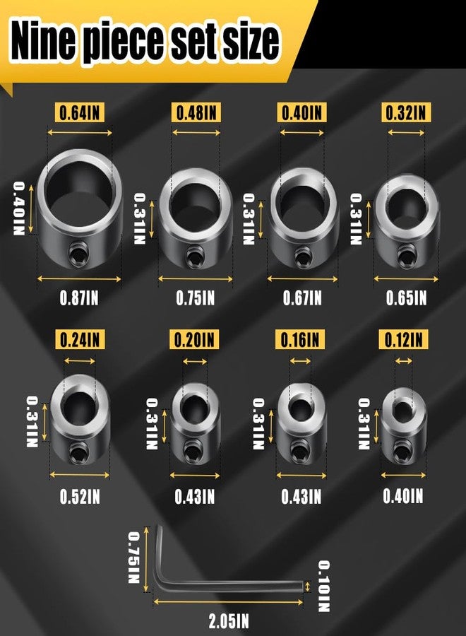 Tiosamd Depth Stop Drill Bit,Stop Collar Set Includes 1/8”, 3/16”, 1/4”, 5/16”, 3/8”, 7/16”, 1/2”, 5/8”and Allen Wrench(9Pcs), Premium High Carbon Steel Drill Bit Positioning Ring Split Ring- - Image 2
