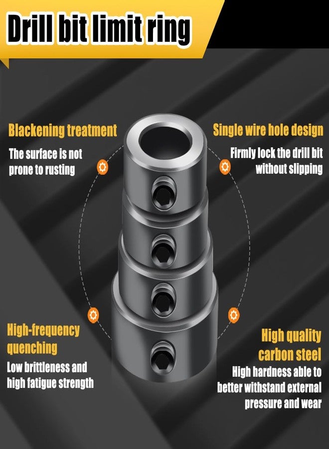 Tiosamd Depth Stop Drill Bit,Stop Collar Set Includes 1/8”, 3/16”, 1/4”, 5/16”, 3/8”, 7/16”, 1/2”, 5/8”and Allen Wrench(9Pcs), Premium High Carbon Steel Drill Bit Positioning Ring Split Ring- - Image 3