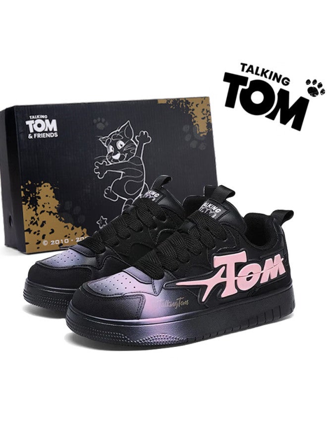Talking Tom Trendy Shoes For Couples, Students, Men And Women, Spring Outdoor Sports Versatile Casual Flat Sneakers, Black And Pink, Size 44 - Image 1