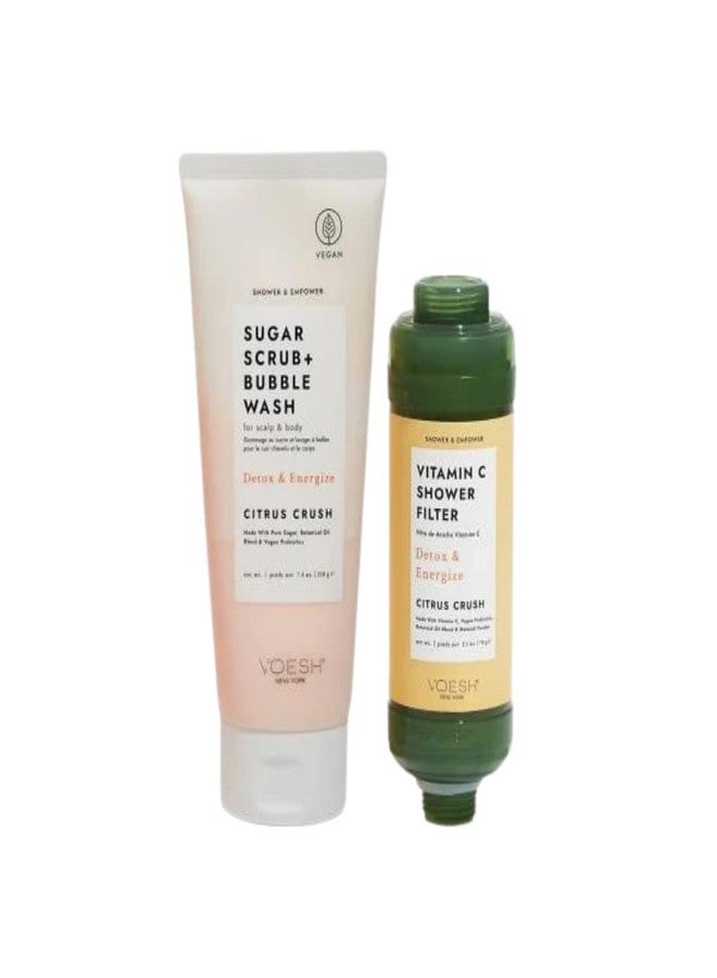 VOESH Shower & Empower Duo, Vitamin C Shower Filter, Exfoliating Sugar Scrub, Body Wash, Clean Shower Care Set, Vegan Skincare, Spa Gift, Clean Beauty - Image 1