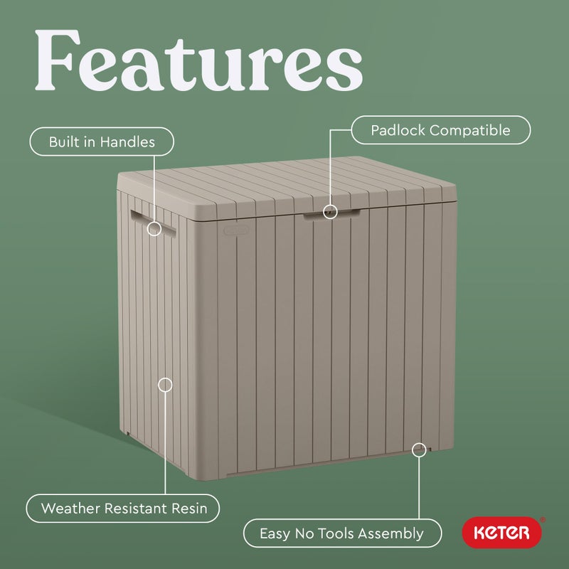 Keter City 30 Gallon Resin Outdoor Storage Box and Patio Furniture Side Table for Pool and Garden Accessories, Beige - Image 4